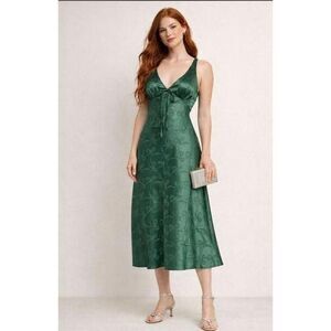 Trixxi Bow Print Slip Midi Dress XL V-neck Spaghetti straps satin NEW #400